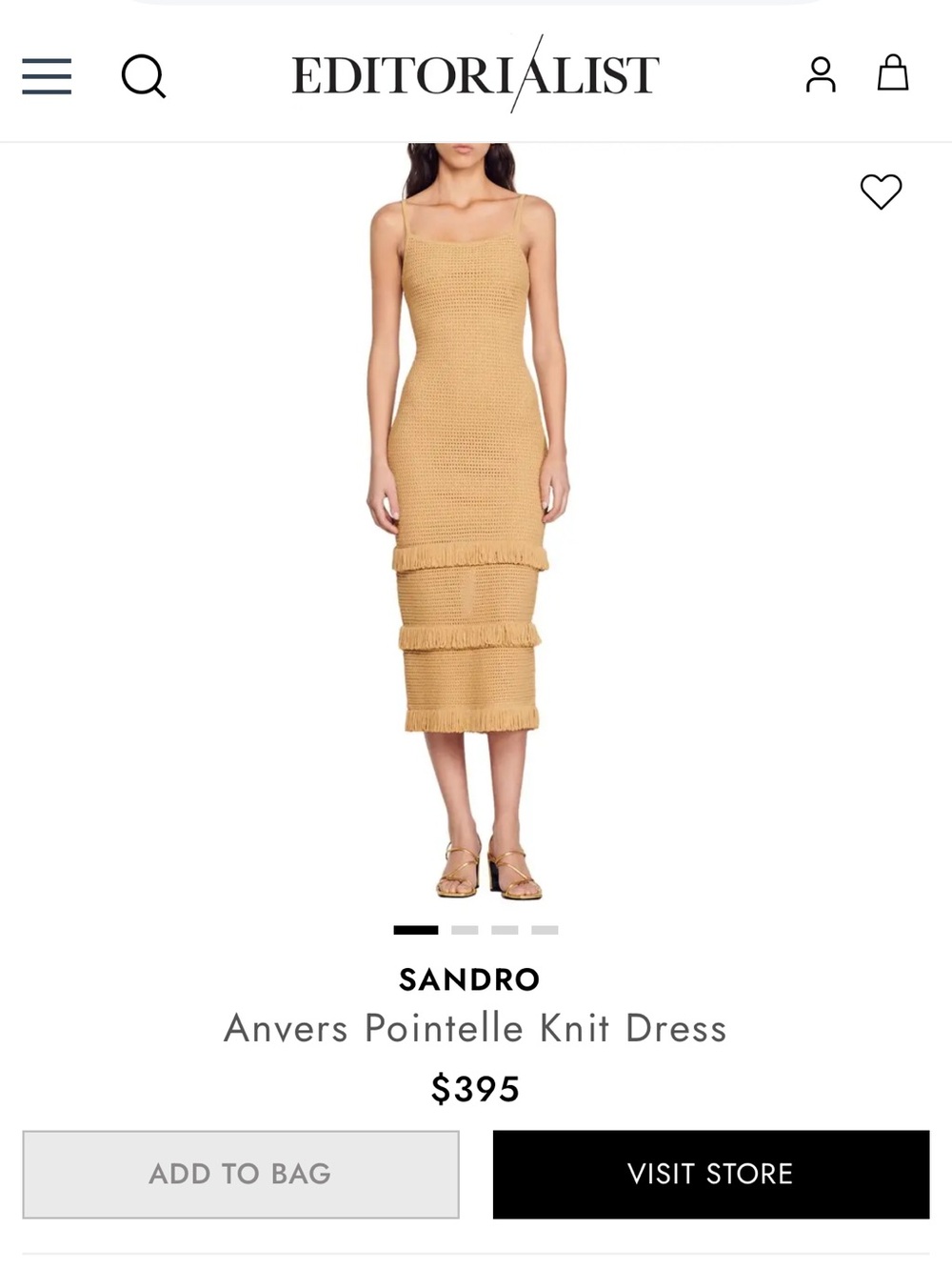 SANDRO Anvers Pointelle Knit Dress in Camel - Picture 2 of 14